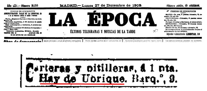 Extract from the newspaper LA ÉPOCA, 27 of December, 1909.