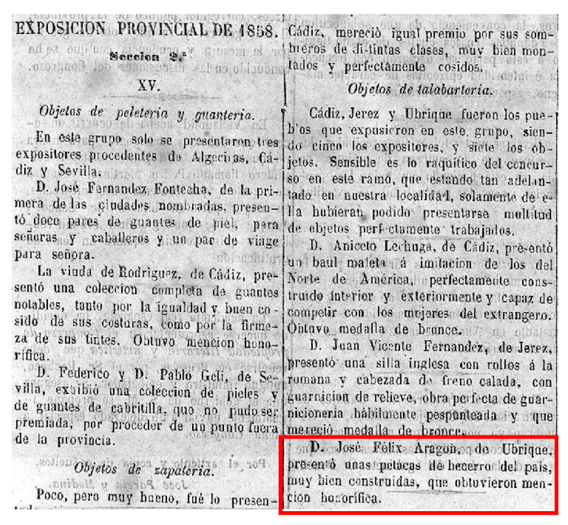 Extract from the newspaper EL GUADALETE, 18 of July, 1858.
