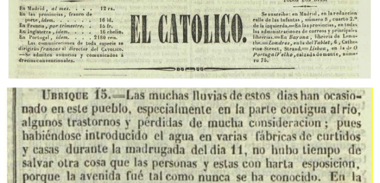 Extract from the newspaper EL CATÓLICO, 28 of November, 1845.